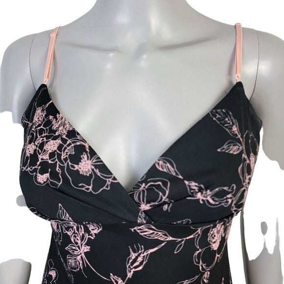 Vintage 90s Floral Dress Women Medium 8 Ruffle Knee Length Strap Black Pink New - Picture 9 of 15
